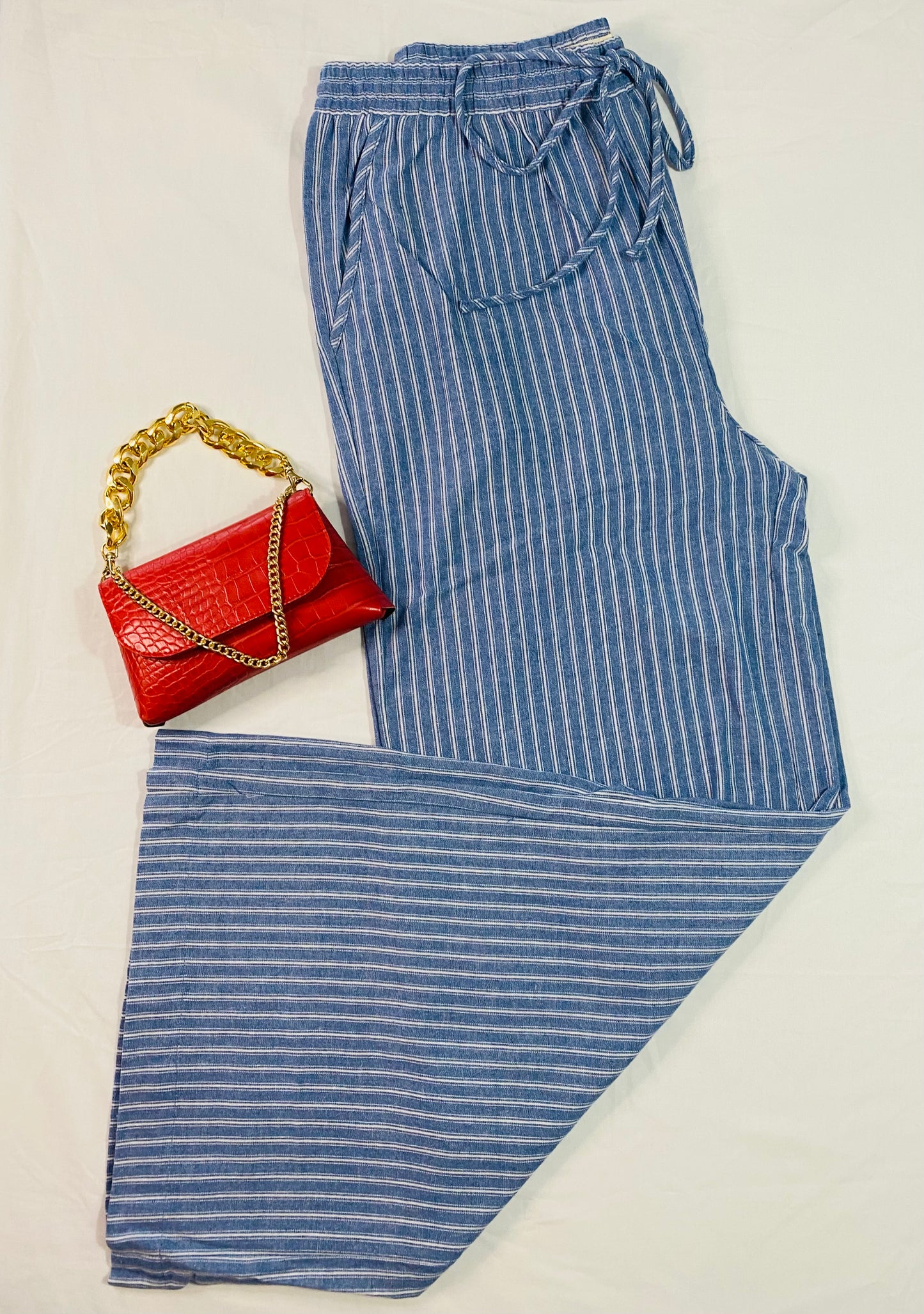 Stipe Elastic Band Blue Pant