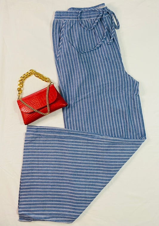 Stipe Elastic Band Blue Pant