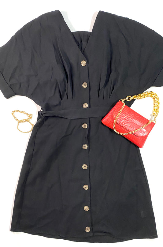 Black Button-front Knit Dress