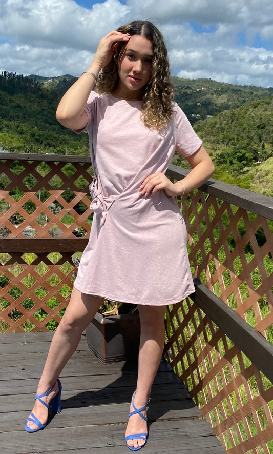 Pink T-Shirt Dress With Front Tie