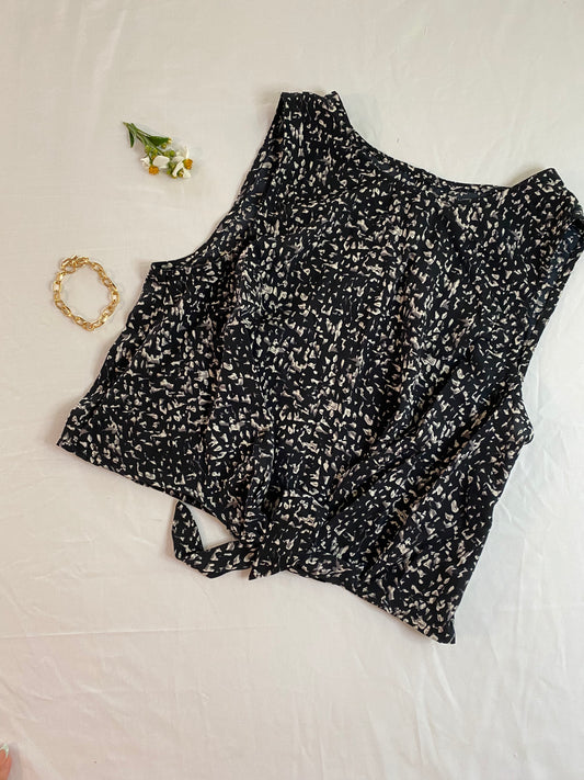 Sleeveless Printed Woven Crop Top