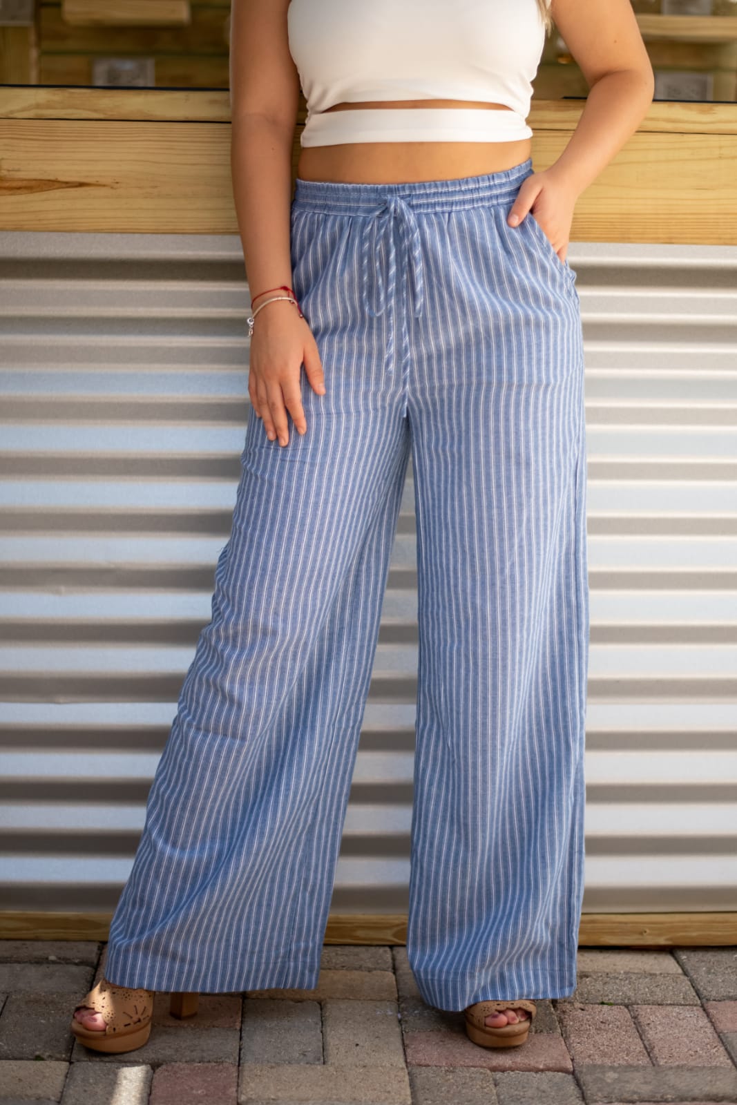 Stipe Elastic Band Blue Pant